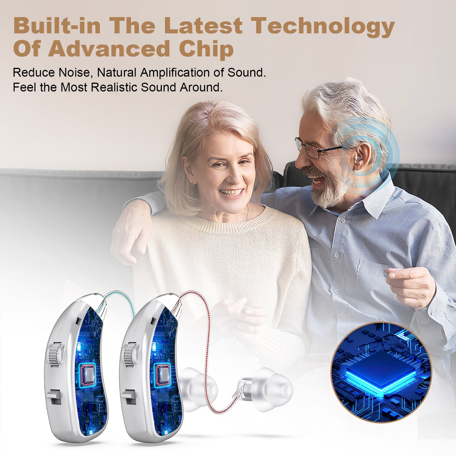 Rechargeable Behind-the-Ear Hearing Aids with Charging Case & LCD Display - Compact Sound Amplifier for V1107-CS-BCYS802