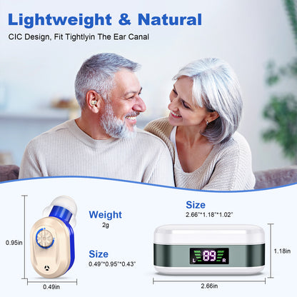 Rechargeable In-the-Ear Hearing Aids with Charging Case and LCD Display - Ultra-Compact Sound Amplifier for V1107-CS-BLCHL