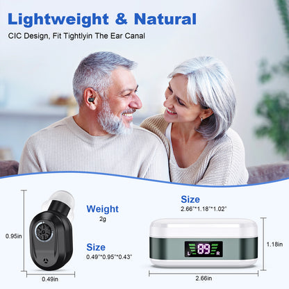 Rechargeable In-the-Ear Hearing Aids with Charging Case and LCD Display - Ultra-Compact Sound Amplifier for V1107-CS-BLCHS