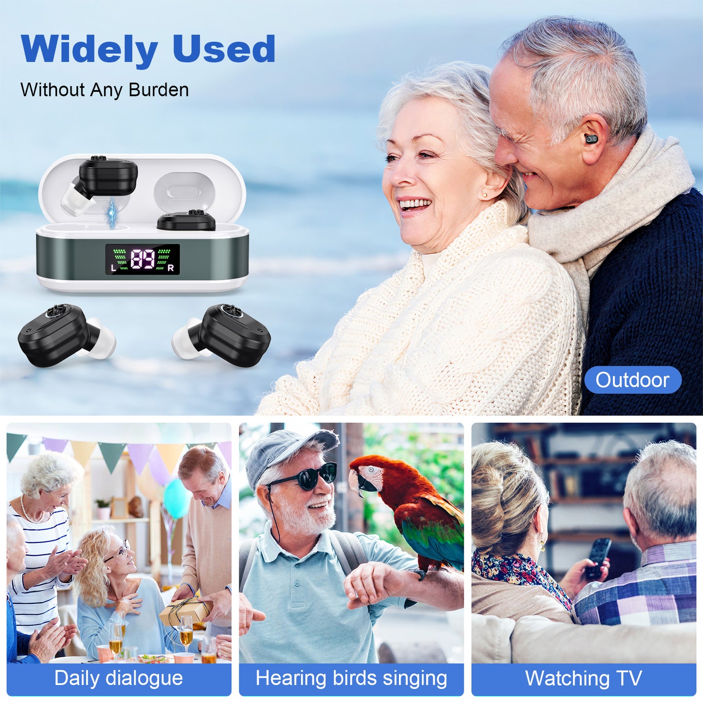 Rechargeable In-the-Ear Hearing Aids with Charging Case and LCD Display - Ultra-Compact Sound Amplifier for V1107-CS-BLCHS