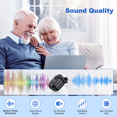 Rechargeable In-the-Ear Hearing Aids with Charging Case and LCD Display - Ultra-Compact Sound Amplifier for V1107-CS-BLCHS