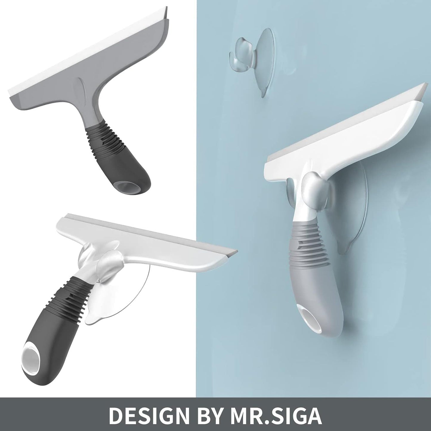 1-Pack Glass Squeegees with Suction Mounts-Ergonomic Handle, Wide Blade for Windows, Shower Doors & V1107-CS-BLGSC1