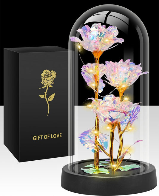 Eternal Blue Rose in Glass Dome with LED Lights, Romantic Forever Flower Gift for Valentine's Day Anniversary V1107-CS-BLZYSHZ