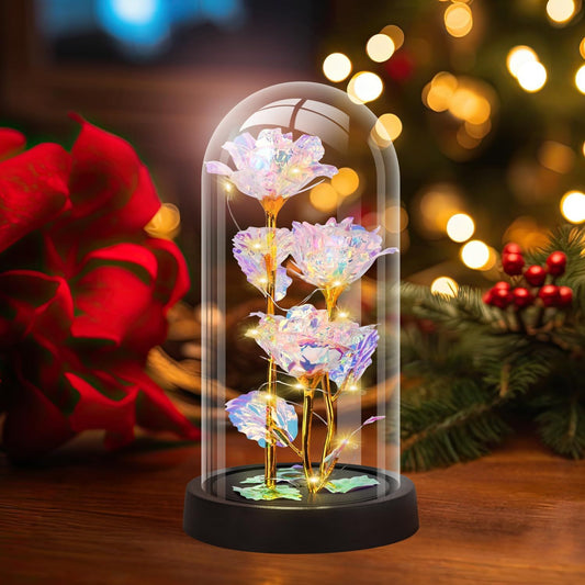 Eternal Blue Rose in Glass Dome with LED Lights, Romantic Forever Flower Gift for Valentine's Day Anniversary V1107-CS-BLZYSHZ