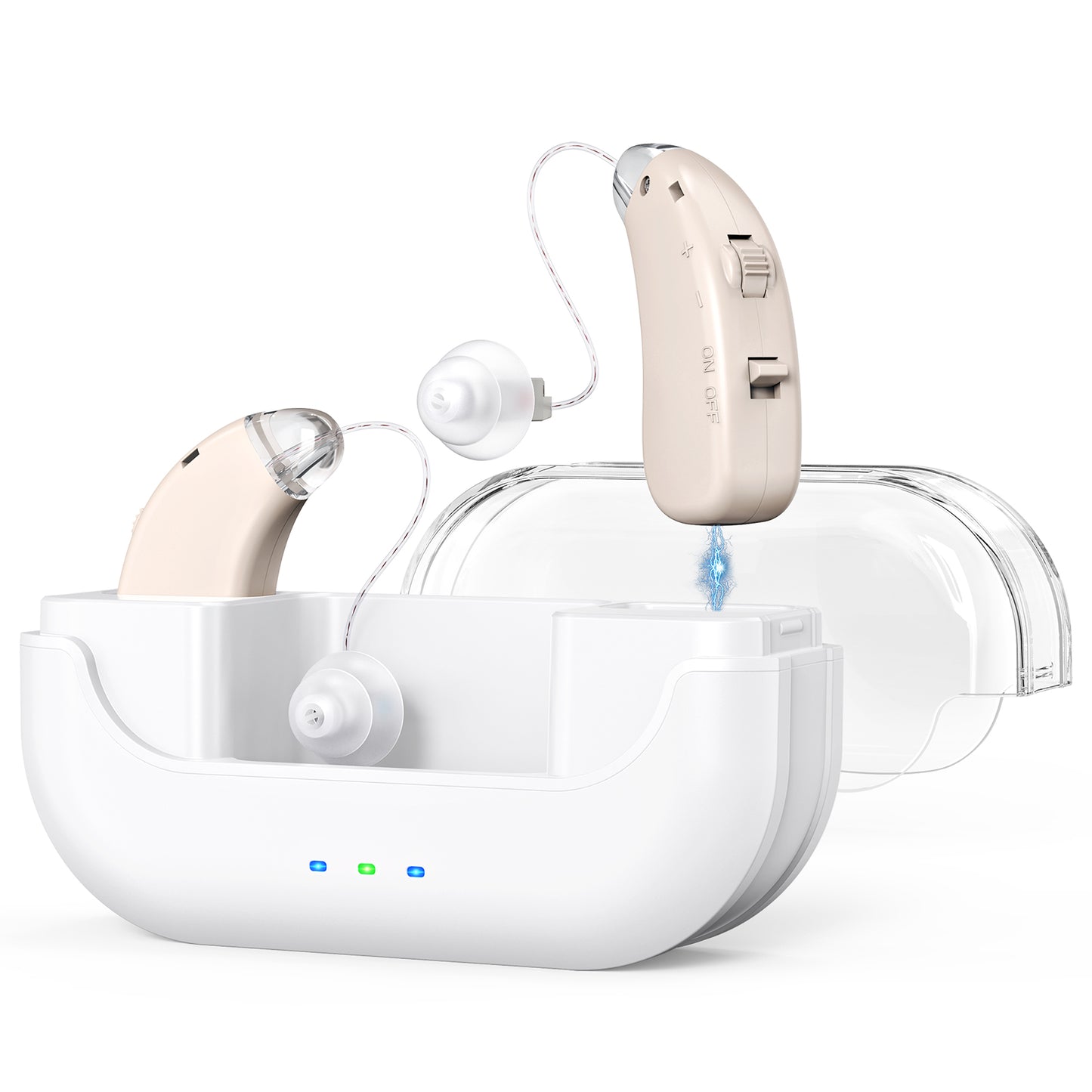 Rechargeable Hearing Amplifier with Charging Case - Compact Sound Enhancer for Daily Use, Noise Reduction & V1107-CS-BTFS905