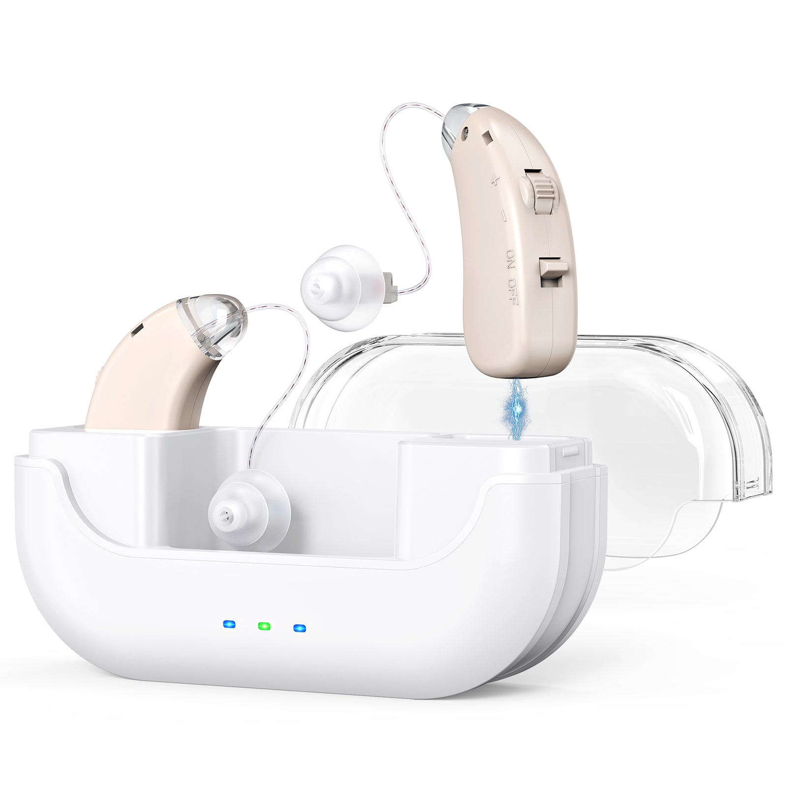 Rechargeable Hearing Amplifier with Charging Case - Compact Sound Enhancer for Daily Use, Noise Reduction & V1107-CS-BTFS905
