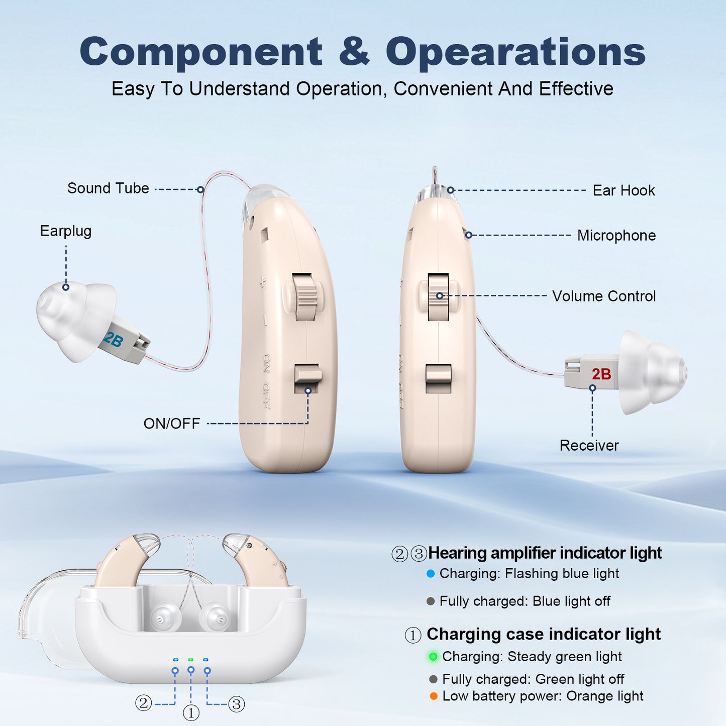 Rechargeable Hearing Amplifier with Charging Case - Compact Sound Enhancer for Daily Use, Noise Reduction & V1107-CS-BTFS905