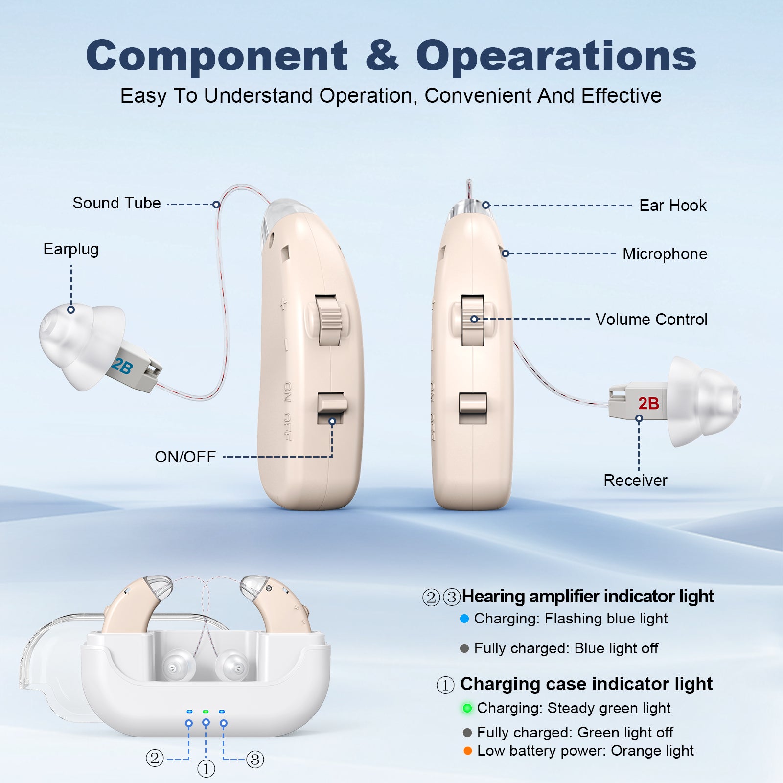 Rechargeable Hearing Amplifier with Charging Case - Compact Sound Enhancer for Daily Use, Noise Reduction & V1107-CS-BTFS905