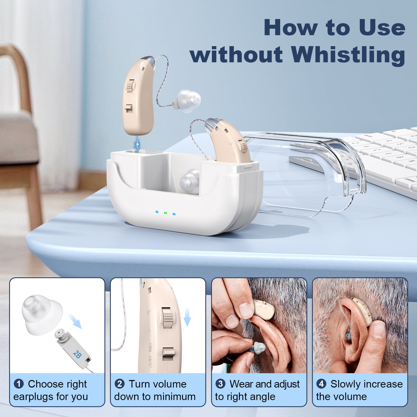 Rechargeable Hearing Amplifier with Charging Case - Compact Sound Enhancer for Daily Use, Noise Reduction & V1107-CS-BTFS905