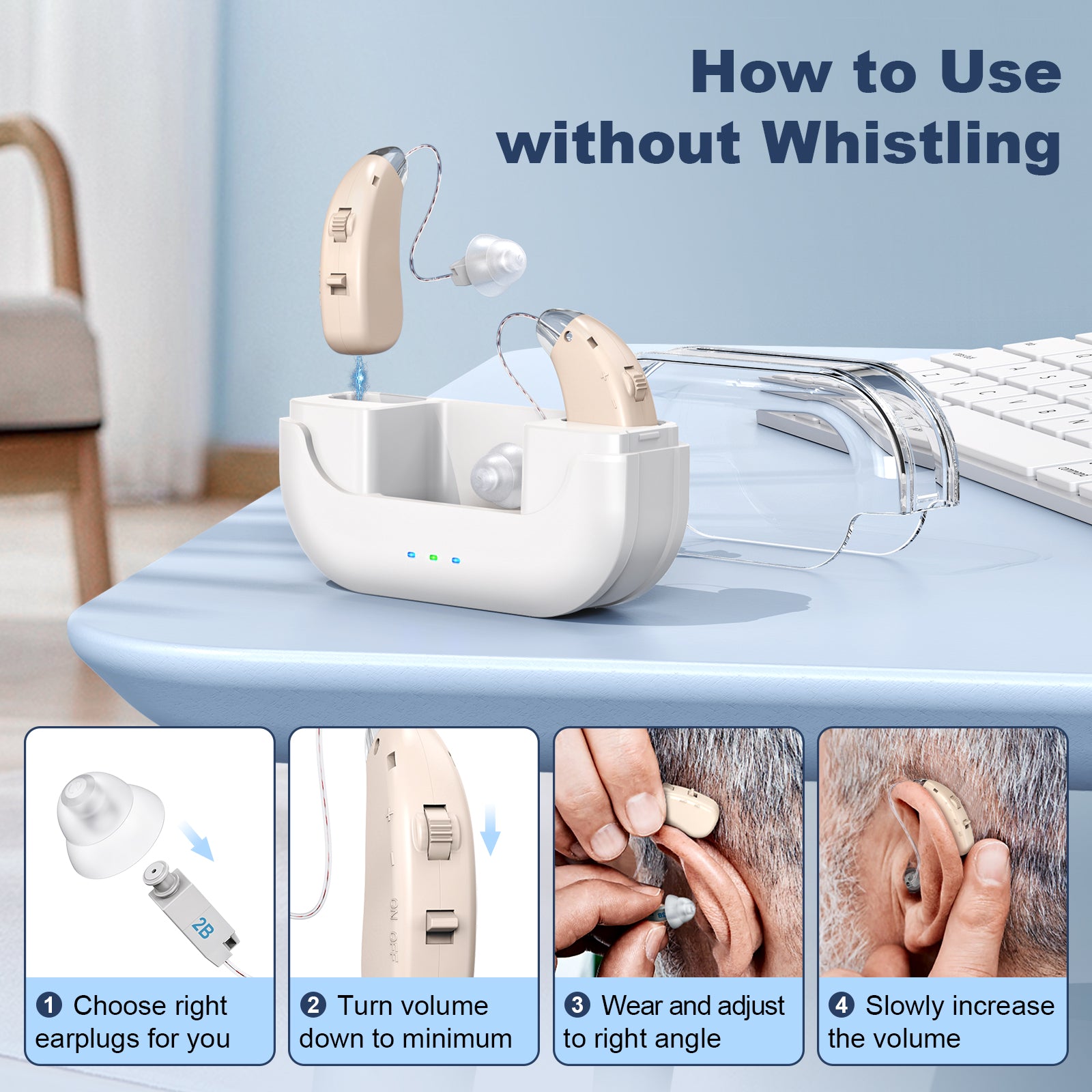 Rechargeable Hearing Amplifier with Charging Case - Compact Sound Enhancer for Daily Use, Noise Reduction & V1107-CS-BTFS905
