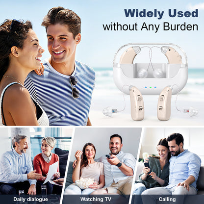Rechargeable Hearing Amplifier with Charging Case - Compact Sound Enhancer for Daily Use, Noise Reduction & V1107-CS-BTFS905