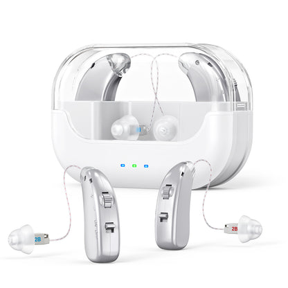 Rechargeable Hearing Amplifier with Charging Case - Compact Sound Enhancer for Daily Use, Noise Reduction & V1107-CS-BTYS905