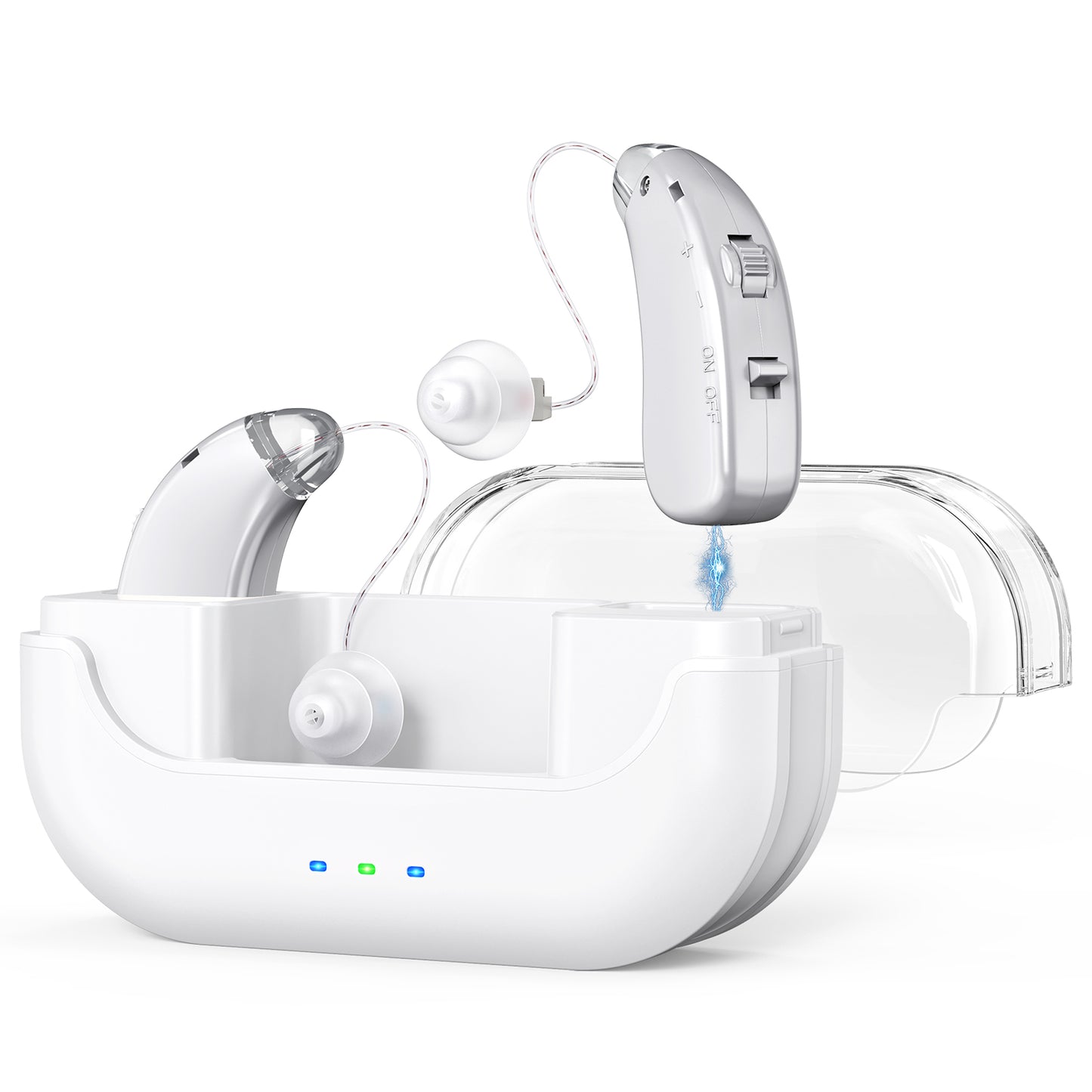 Rechargeable Hearing Amplifier with Charging Case - Compact Sound Enhancer for Daily Use, Noise Reduction & V1107-CS-BTYS905