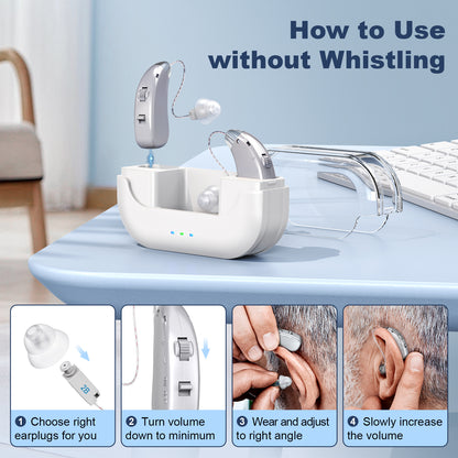 Rechargeable Hearing Amplifier with Charging Case - Compact Sound Enhancer for Daily Use, Noise Reduction & V1107-CS-BTYS905