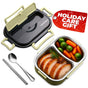 Stainless Steel Bento Lunch Box with Dual Compartments & Utensils - Microwave & Dishwasher Safe for Adults V1107-CS-BWFH