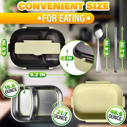 Stainless Steel Bento Lunch Box with Dual Compartments & Utensils - Microwave & Dishwasher Safe for Adults V1107-CS-BWFH