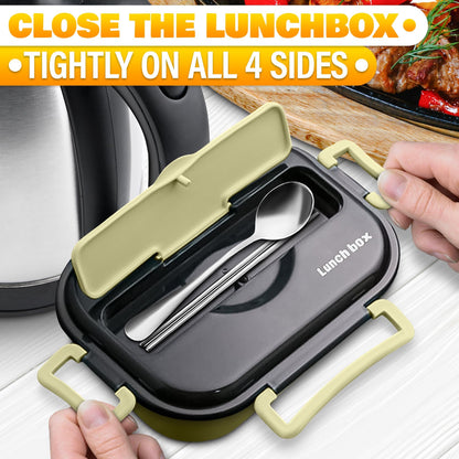 Stainless Steel Bento Lunch Box with Dual Compartments & Utensils - Microwave & Dishwasher Safe for Adults V1107-CS-BWFH