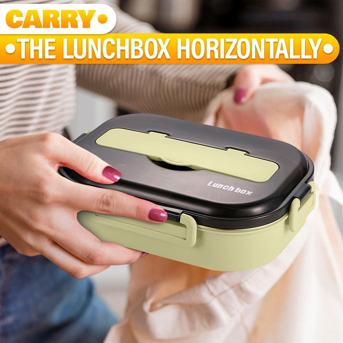 Stainless Steel Bento Lunch Box with Dual Compartments & Utensils - Microwave & Dishwasher Safe for Adults V1107-CS-BWFH