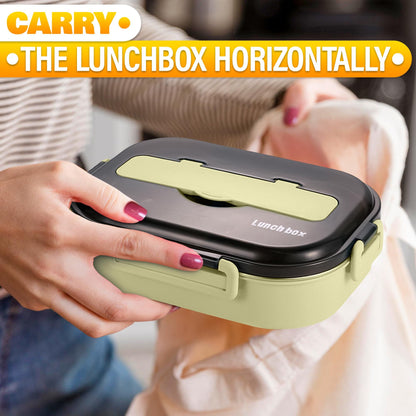 Stainless Steel Bento Lunch Box with Dual Compartments & Utensils - Microwave & Dishwasher Safe for Adults V1107-CS-BWFH