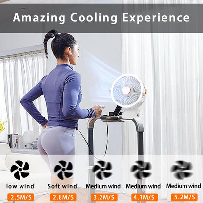 Mini Clip-on Fan with LED Light - USB Rechargeable, 360 degrees Rotatable, 5-Speed Cooling for Desk, Bed, V1107-CS-BXFS