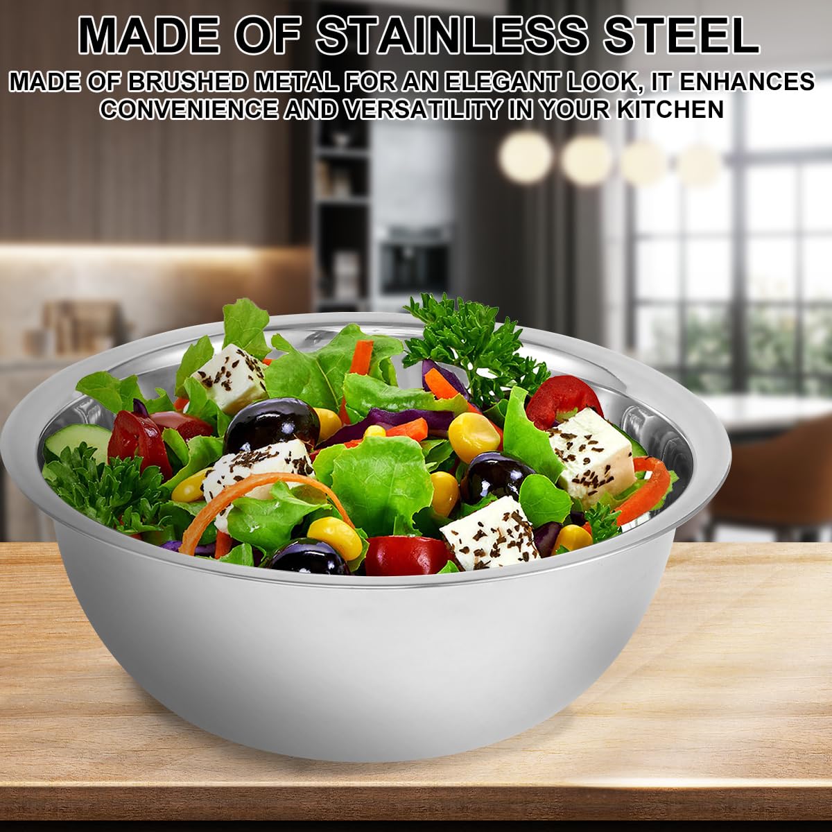 5-Piece Stainless Steel Mixing Bowl Set for Baking, Salad, Dough & Food Prep - Nesting Design with V1107-CS-BXGWTZ