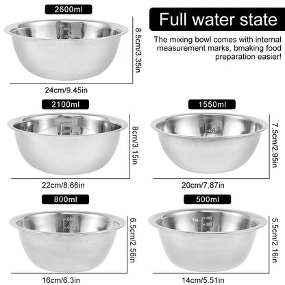 5-Piece Stainless Steel Mixing Bowl Set for Baking, Salad, Dough & Food Prep - Nesting Design with V1107-CS-BXGWTZ