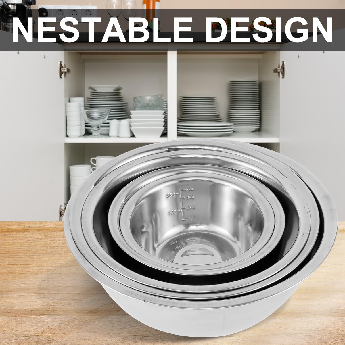 5-Piece Stainless Steel Mixing Bowl Set for Baking, Salad, Dough & Food Prep - Nesting Design with V1107-CS-BXGWTZ