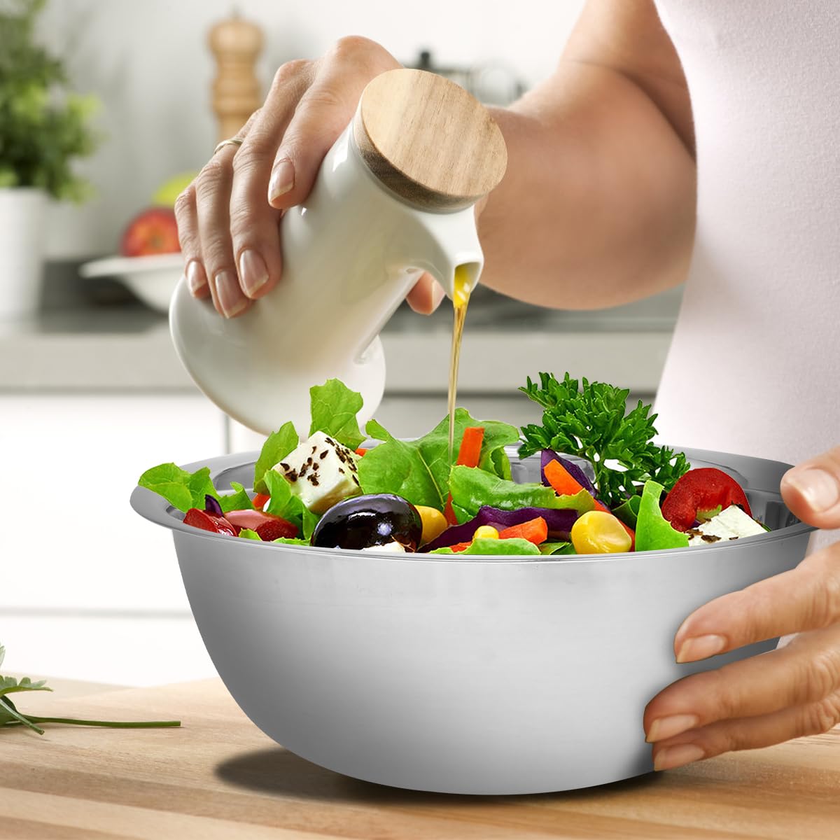 5-Piece Stainless Steel Mixing Bowl Set for Baking, Salad, Dough & Food Prep - Nesting Design with V1107-CS-BXGWTZ