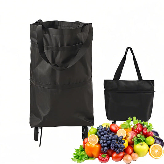 2-in-1 Collapsible Shopping Trolley with Wheels - Foldable Grocery Cart, Reusable Waterproof Oxford Bag for V1107-CS-BXMCXLCH