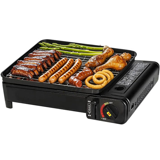 Portable Gas Grill with Removable Grate & Carry Case - Dual Fuel Outdoor Stove for Camping, Backyard BBQs & V1107-CS-BXSKSSKL