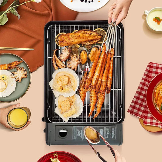 Portable Gas Grill with Removable Grate & Carry Case - Dual Fuel Outdoor Stove for Camping, Backyard BBQs & V1107-CS-BXSKSSKL