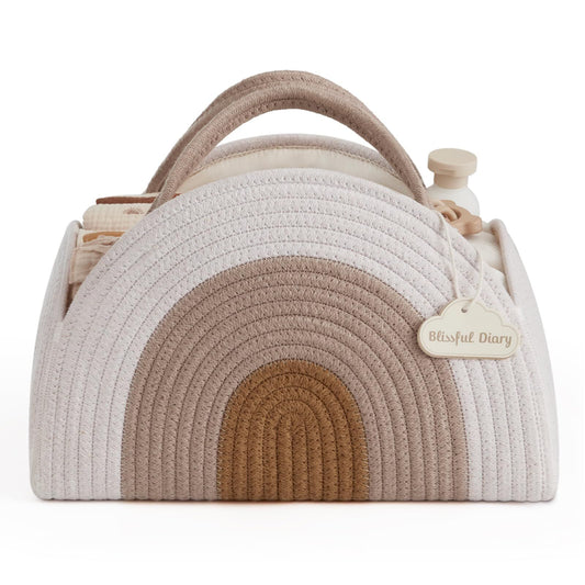 Portable Cotton Rope Diaper Caddy - Large Baby Storage Basket with Removable Dividers and Handles for V1107-CS-BXSMMBZ