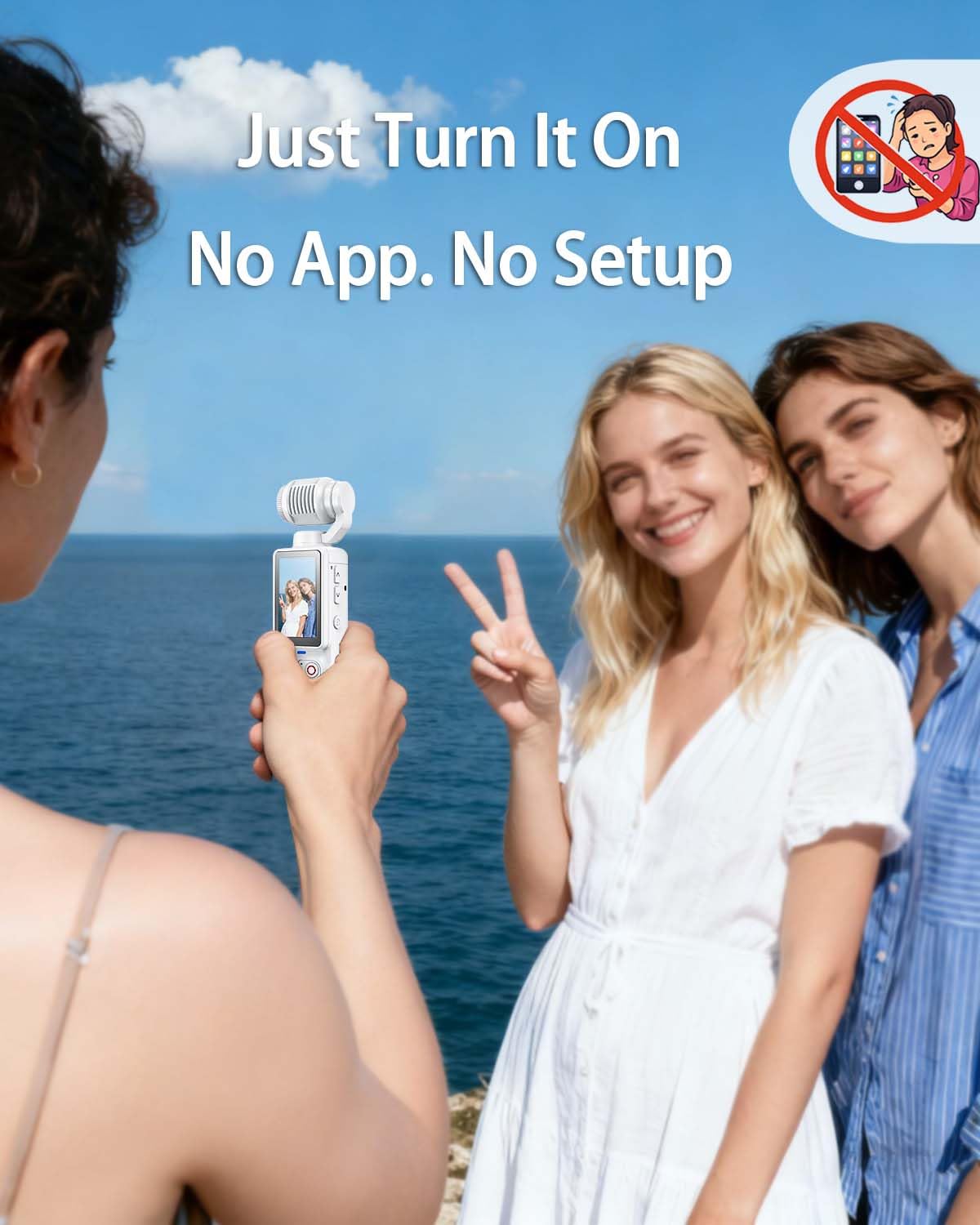 Handheld Pocket Camera - 2.5K UHD, 180 degrees Rotating Lens, Fill Light, 2000mAh Battery, No App Needed, V1107-CS-BXSSXJB