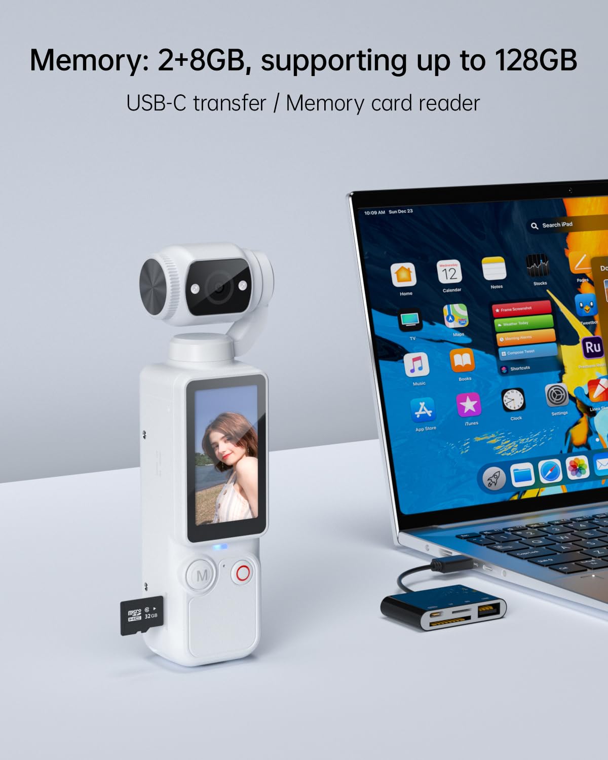 Handheld Pocket Camera - 2.5K UHD, 180 degrees Rotating Lens, Fill Light, 2000mAh Battery, No App Needed, V1107-CS-BXSSXJB