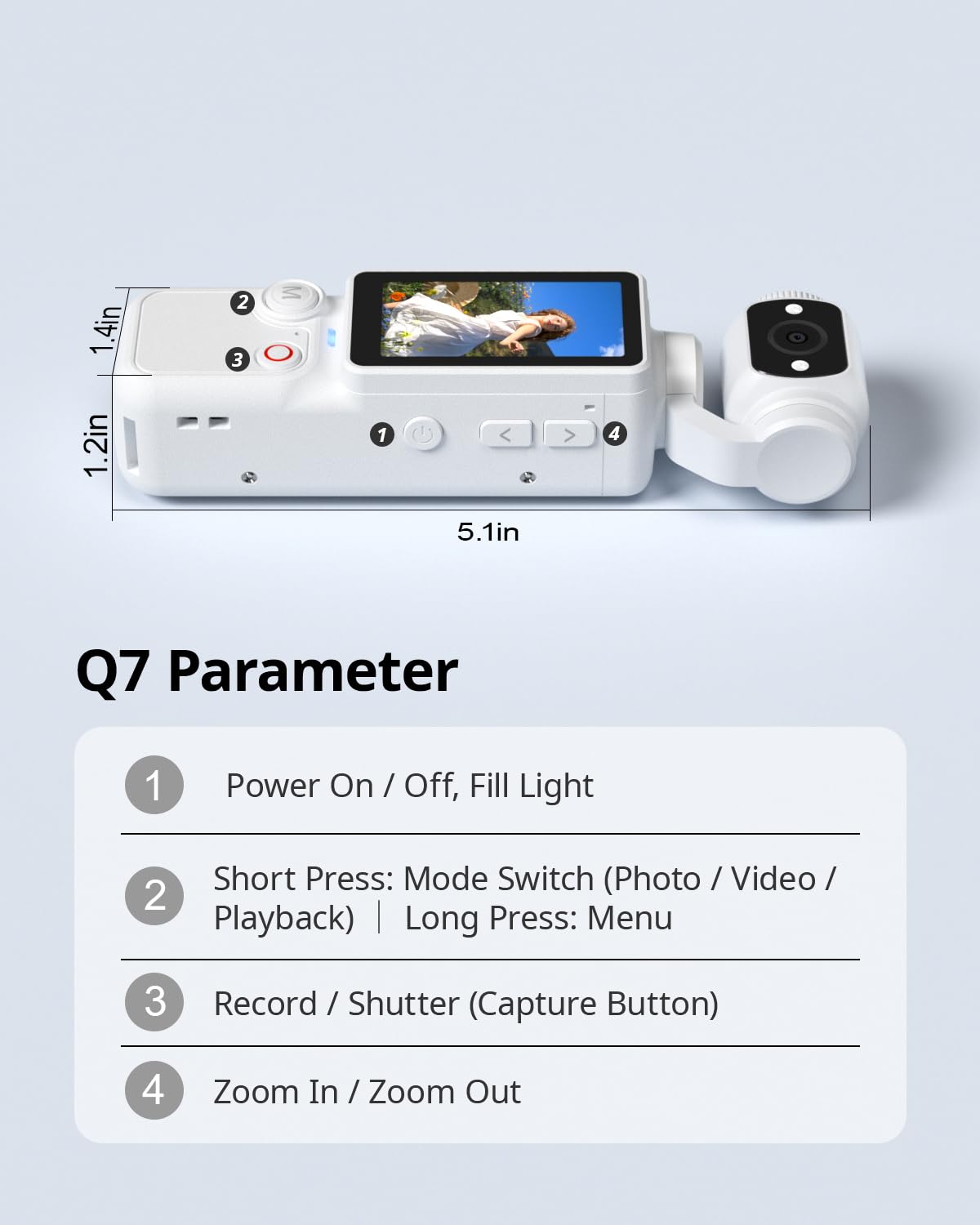 Handheld Pocket Camera - 2.5K UHD, 180 degrees Rotating Lens, Fill Light, 2000mAh Battery, No App Needed, V1107-CS-BXSSXJB