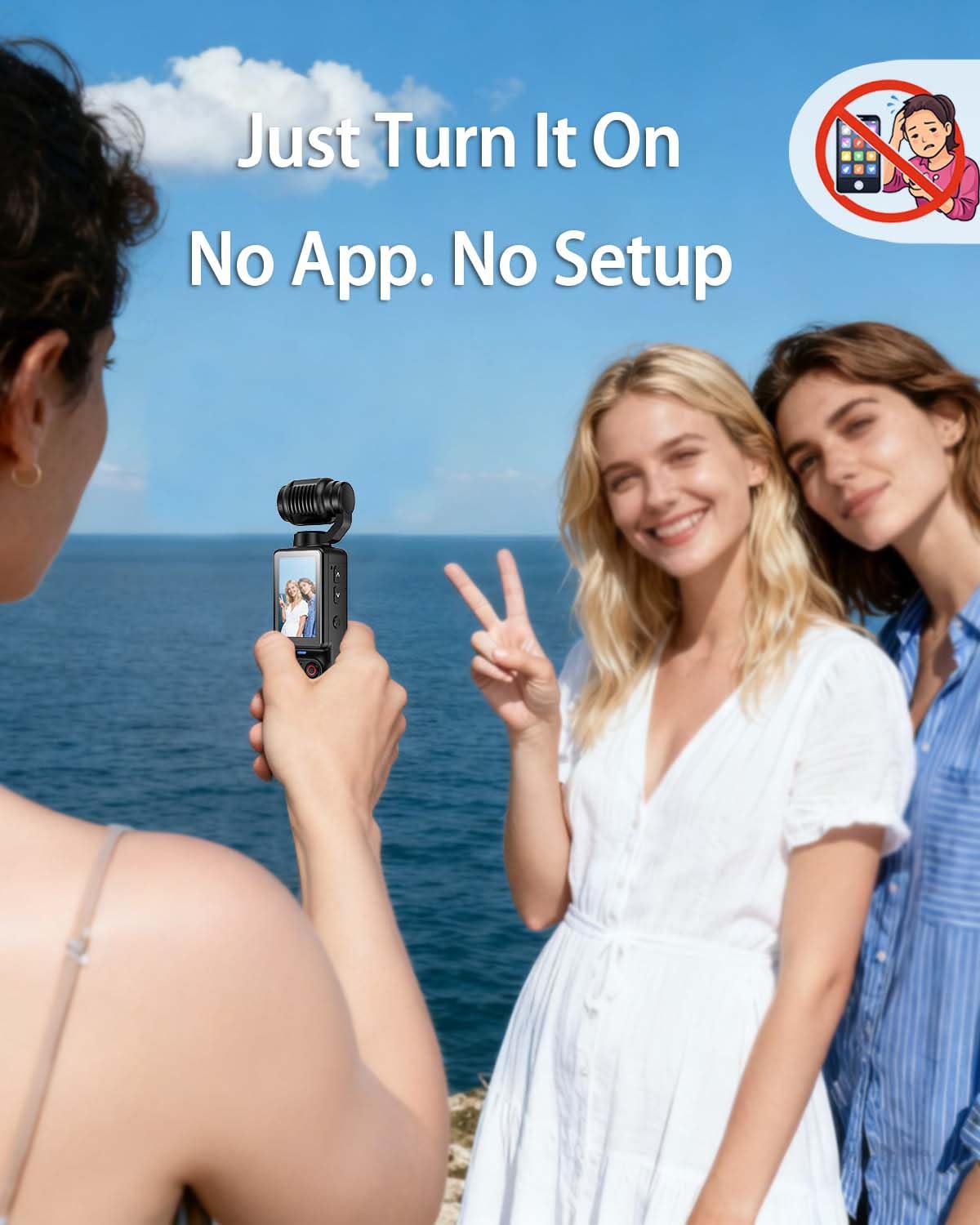 Handheld Pocket Camera - 2.5K UHD, 180 degrees Rotating Lens, Fill Light, 2000mAh Battery, No App Needed, V1107-CS-BXSSXJH