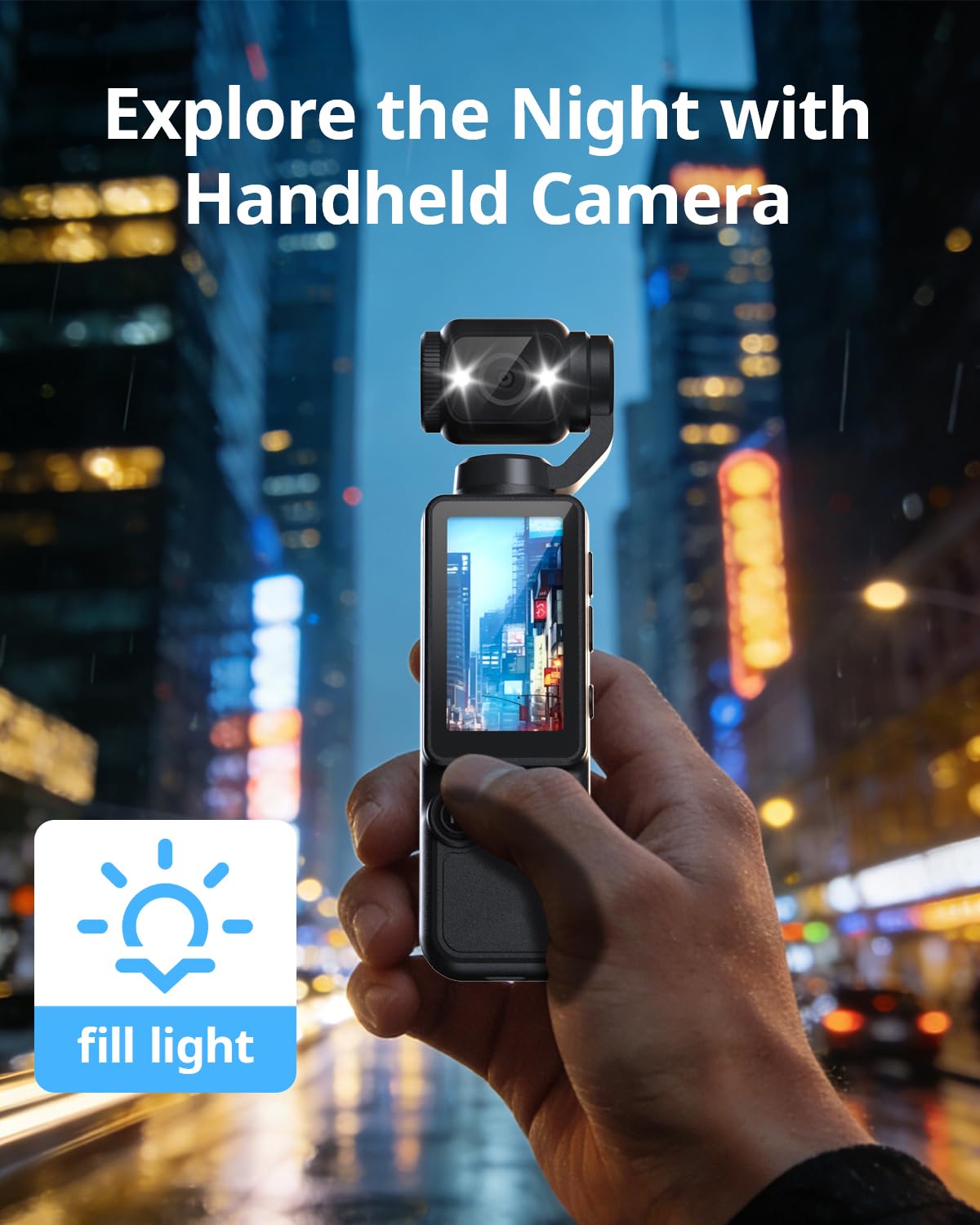 Handheld Pocket Camera - 2.5K UHD, 180 degrees Rotating Lens, Fill Light, 2000mAh Battery, No App Needed, V1107-CS-BXSSXJH