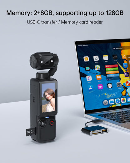 Handheld Pocket Camera - 2.5K UHD, 180 degrees Rotating Lens, Fill Light, 2000mAh Battery, No App Needed, V1107-CS-BXSSXJH