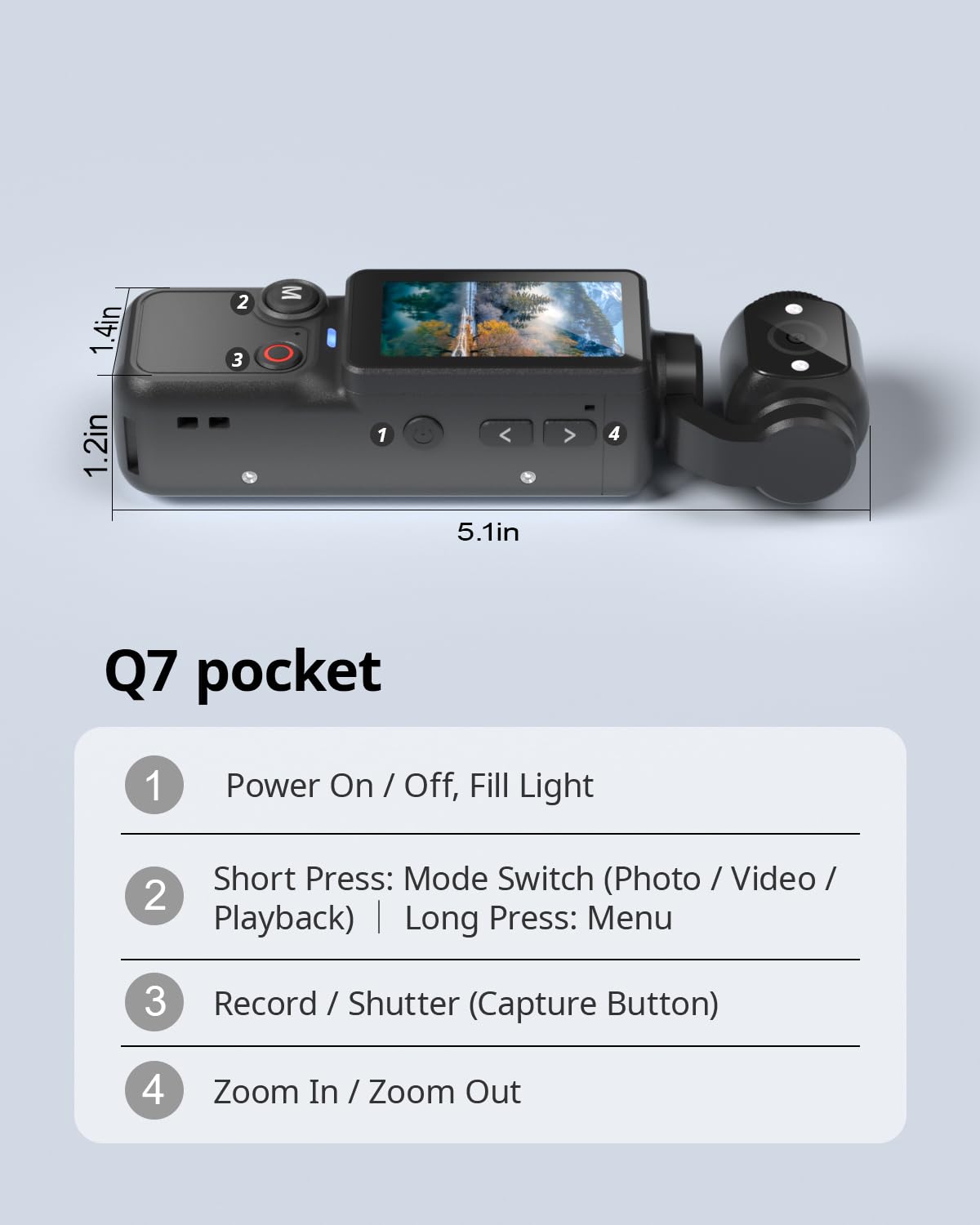 Handheld Pocket Camera - 2.5K UHD, 180 degrees Rotating Lens, Fill Light, 2000mAh Battery, No App Needed, V1107-CS-BXSSXJH