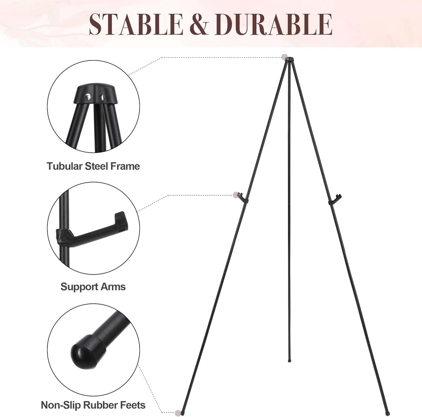 Portable Folding Metal Tripod Easel for Wedding Signs, Posters & Art Displays - Adjustable Height, Non-Slip V1107-CS-BXSZJ
