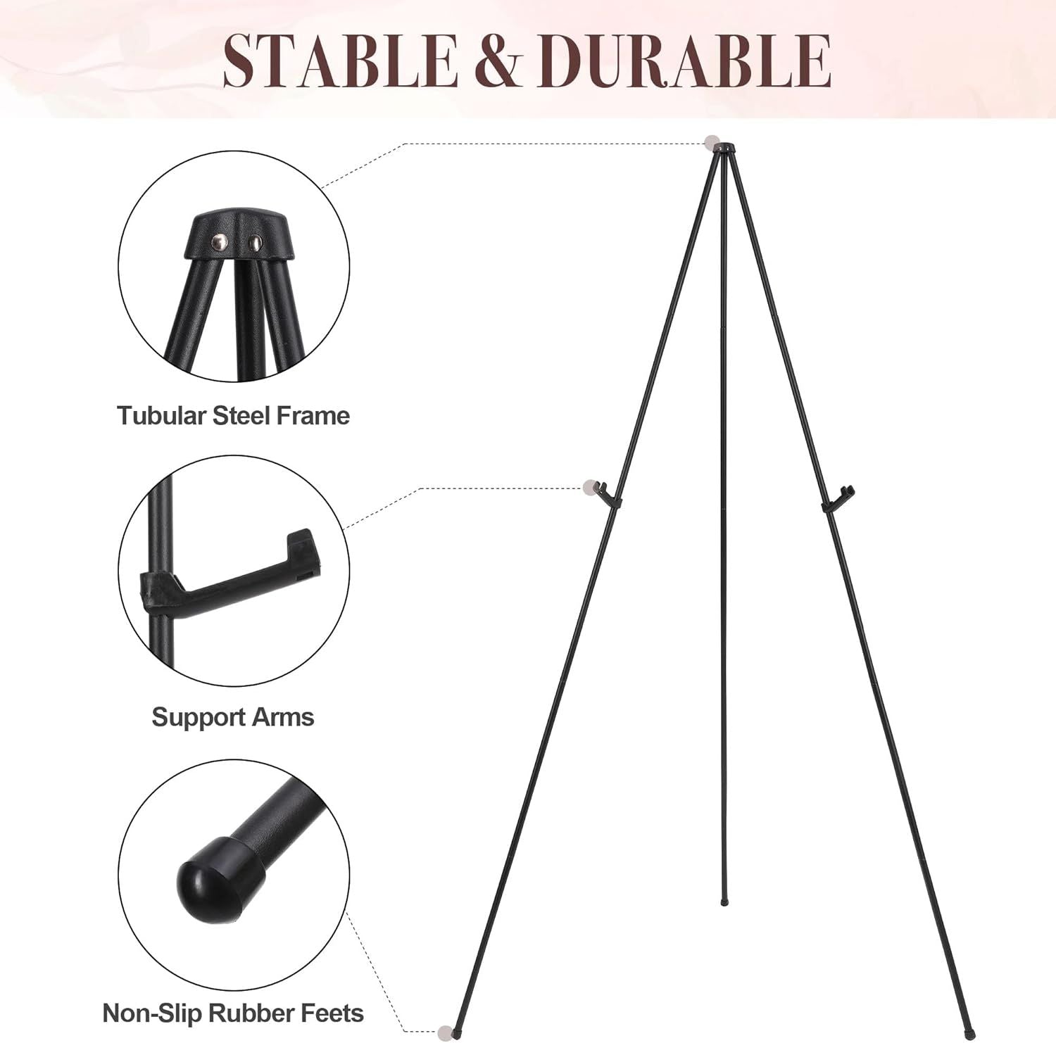 Portable Folding Metal Tripod Easel for Wedding Signs, Posters & Art Displays - Adjustable Height, Non-Slip V1107-CS-BXSZJ