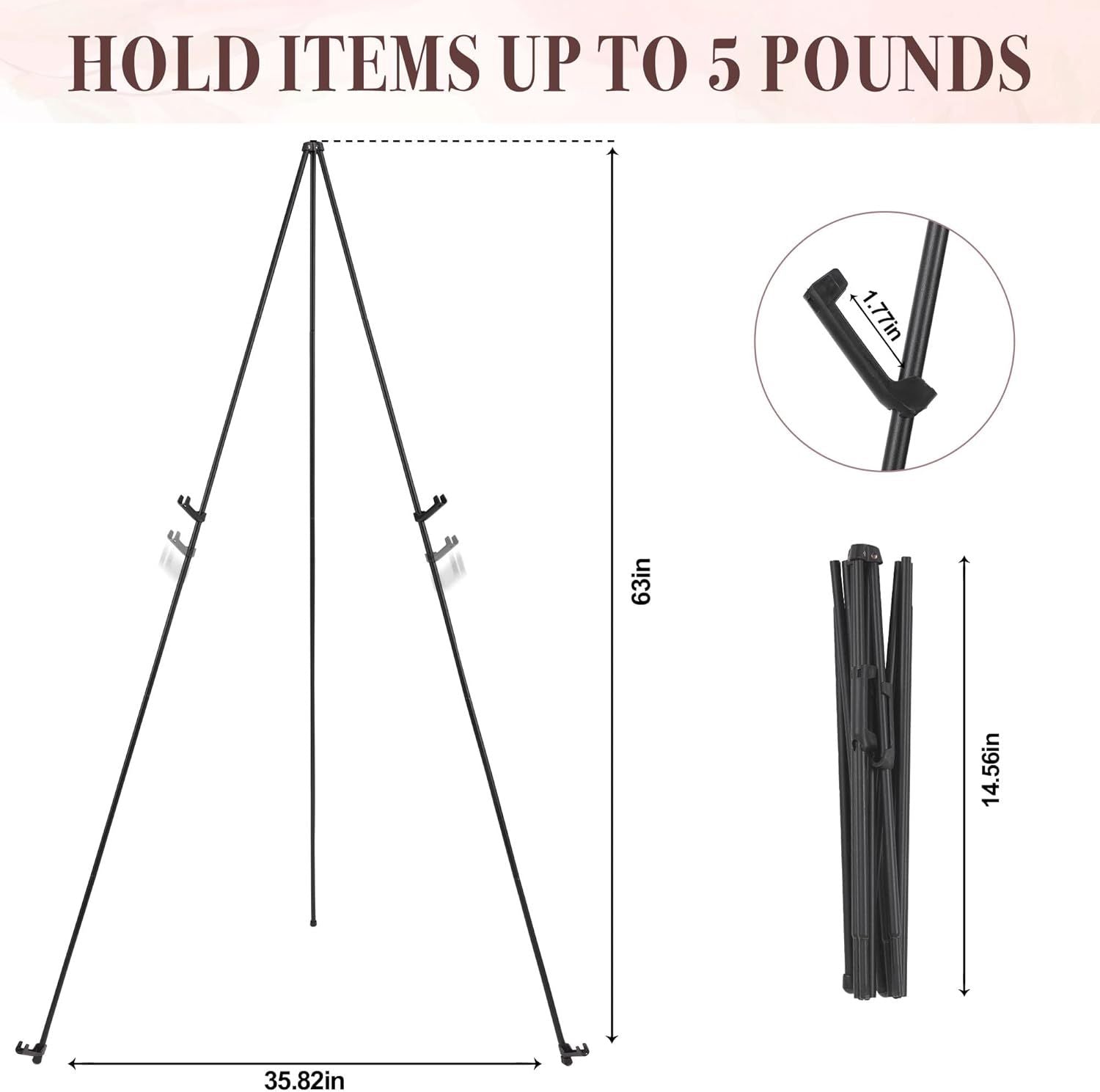 Portable Folding Metal Tripod Easel for Wedding Signs, Posters & Art Displays - Adjustable Height, Non-Slip V1107-CS-BXSZJ