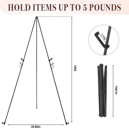 Portable Folding Metal Tripod Easel for Wedding Signs, Posters & Art Displays - Adjustable Height, Non-Slip V1107-CS-BXSZJ