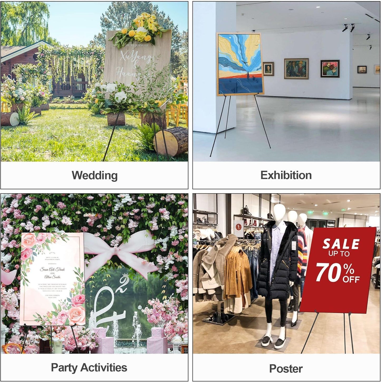 Portable Folding Metal Tripod Easel for Wedding Signs, Posters & Art Displays - Adjustable Height, Non-Slip V1107-CS-BXSZJ