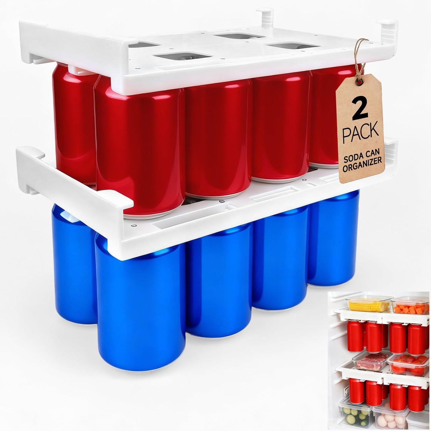 2-Pack Refrigerator Can Organizer - Hanging Soda & Beer Rack, Space-Saving Shelf for Fridge, Holds 8 Cans, V1107-CS-BXXGSZWJ