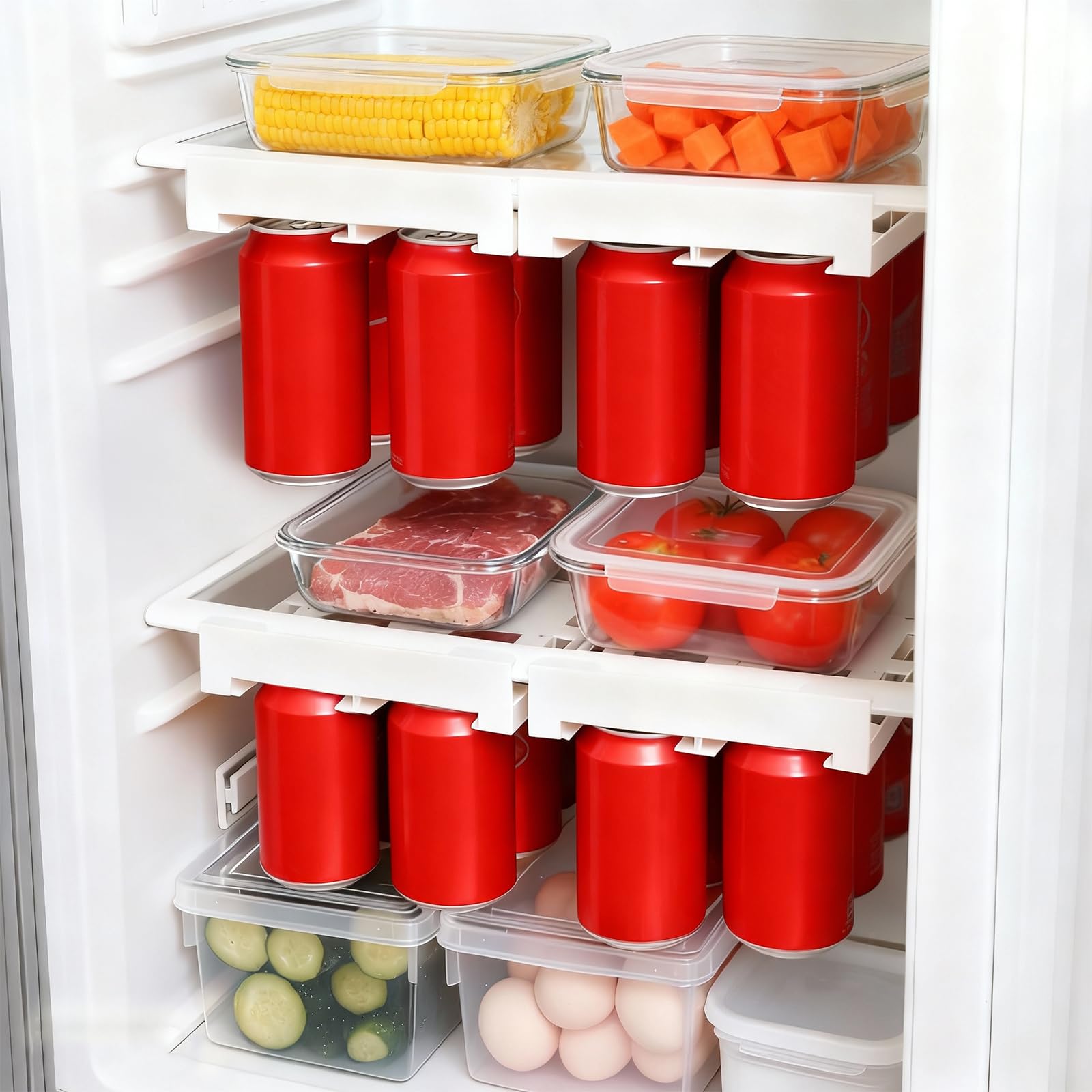 2-Pack Refrigerator Can Organizer - Hanging Soda & Beer Rack, Space-Saving Shelf for Fridge, Holds 8 Cans, V1107-CS-BXXGSZWJ