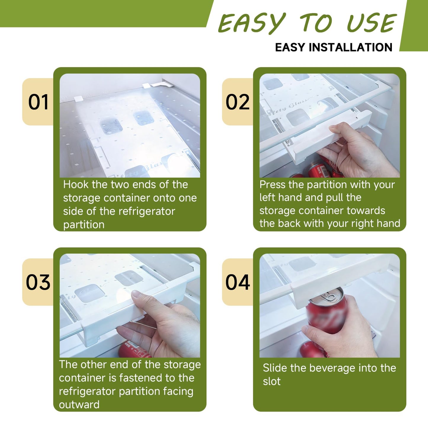 2-Pack Refrigerator Can Organizer - Hanging Soda & Beer Rack, Space-Saving Shelf for Fridge, Holds 8 Cans, V1107-CS-BXXGSZWJ