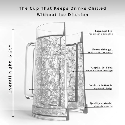 Double Wall Freezable Beer Mug, No-Ice Insulated Cup for Summer BBQs & Parties (Clear) V1107-CS-BZZBJCB