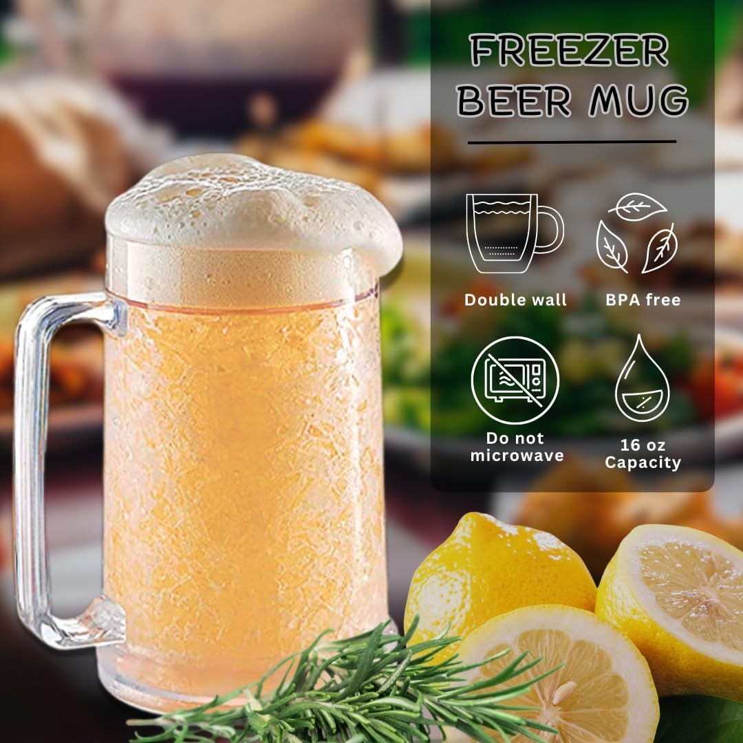 Double Wall Freezable Beer Mug, No-Ice Insulated Cup for Summer BBQs & Parties (Clear) V1107-CS-BZZBJCB