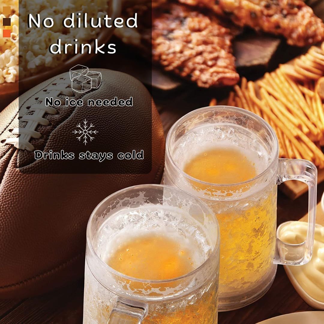 Double Wall Freezable Beer Mug, No-Ice Insulated Cup for Summer BBQs & Parties (Clear) V1107-CS-BZZBJCB